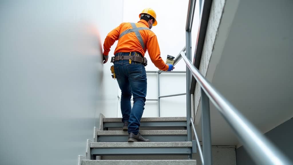 Technicien en train de tester un monte-escalier tournant à Balbigny après installation