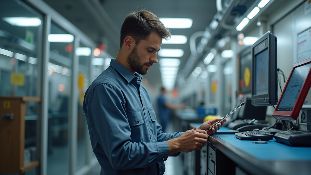 Technicien en train de vérifier le bon fonctionnement d