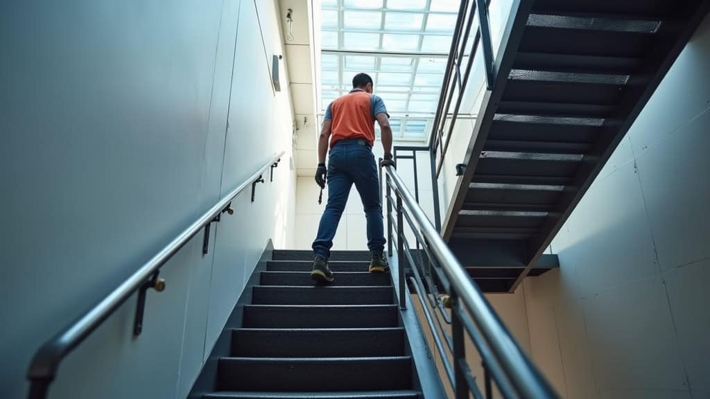 Technicien en train de vérifier le fonctionnement d’un monte-escalier à Noirétable