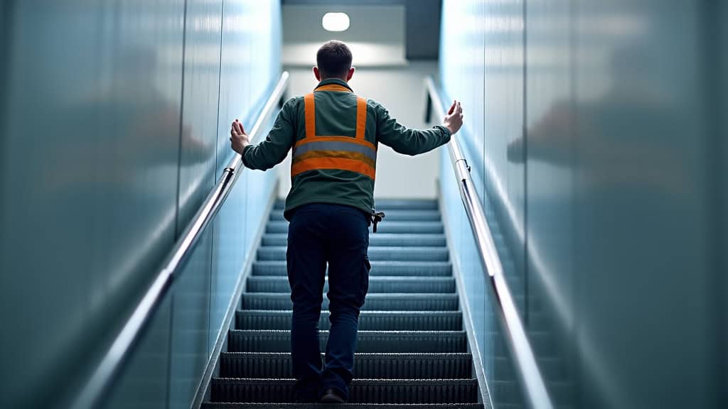 Technicien en train de vérifier le fonctionnement d’un monte-escalier lors d’un entretien à Saint-Jean-de-Fos