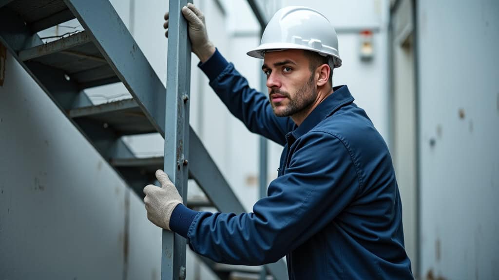 Technicien en train de vérifier un monte-escalier à Amancy