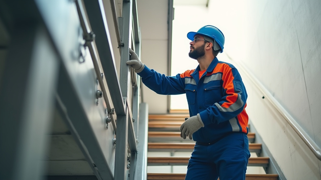 Technicien en train de vérifier un monte-escalier à Annœullin