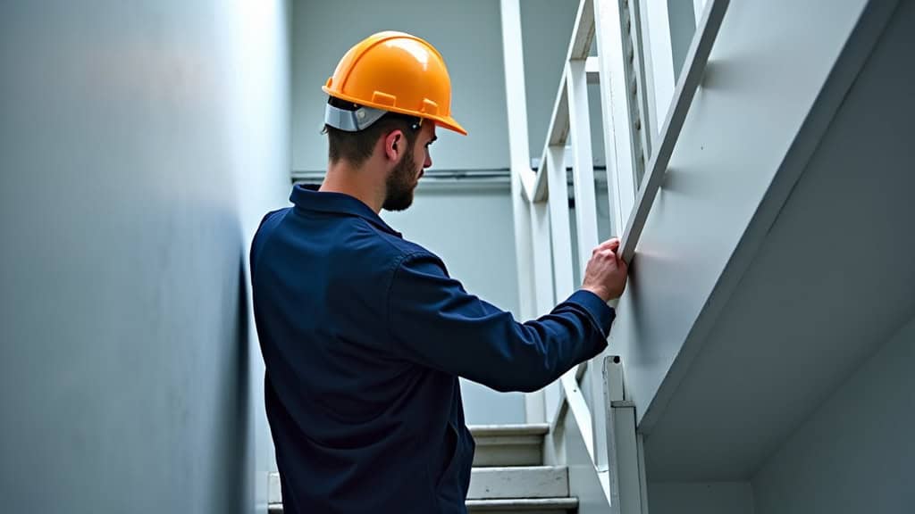 Technicien en train de vérifier un monte-escalier à Arelaune-en-Seine