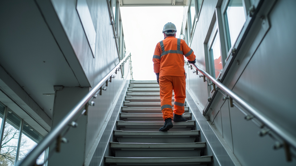 Technicien en train de vérifier un monte-escalier à Bailleul-sur-Thérain