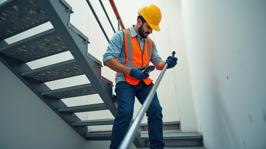 Technicien en train de vérifier un monte-escalier à Bapaume