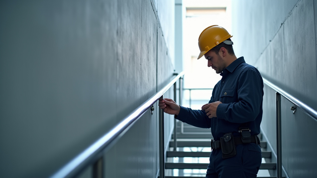 Technicien en train de vérifier un monte-escalier à Boé