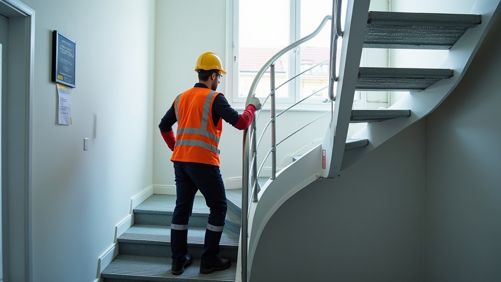 Technicien en train de vérifier un monte-escalier à Cancale