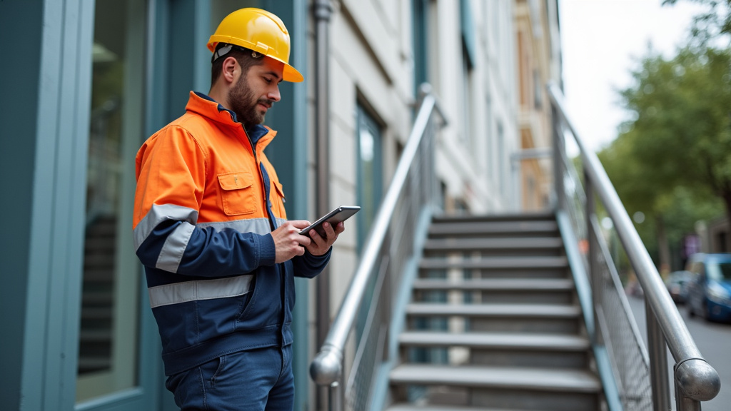 Technicien en train de vérifier un monte-escalier à Chambray-lès-Tours