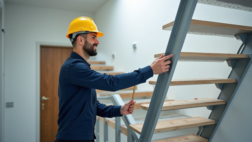 Technicien en train de vérifier un monte-escalier à Charbonnières-les-Bains