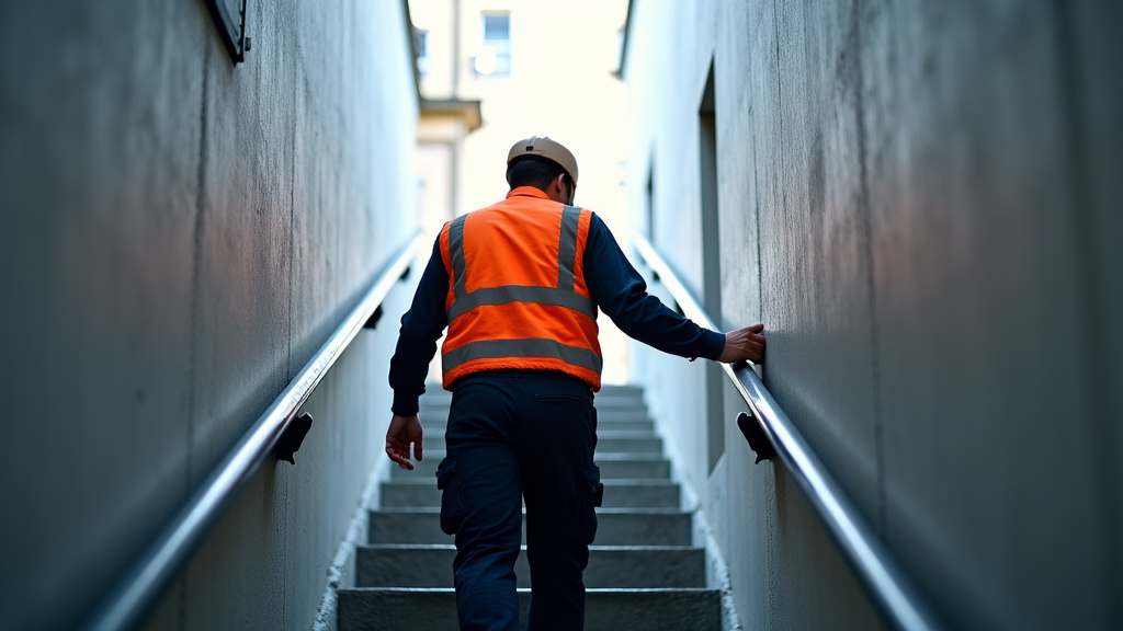 Technicien en train de vérifier un monte-escalier à Conques-sur-Orbiel