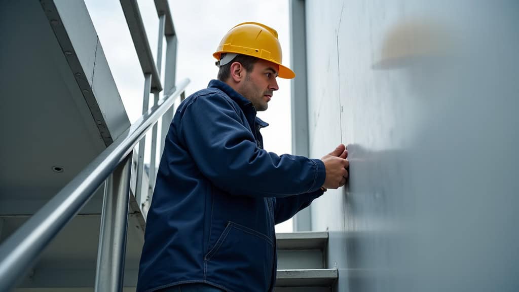 Technicien en train de vérifier un monte-escalier à Corneilhan