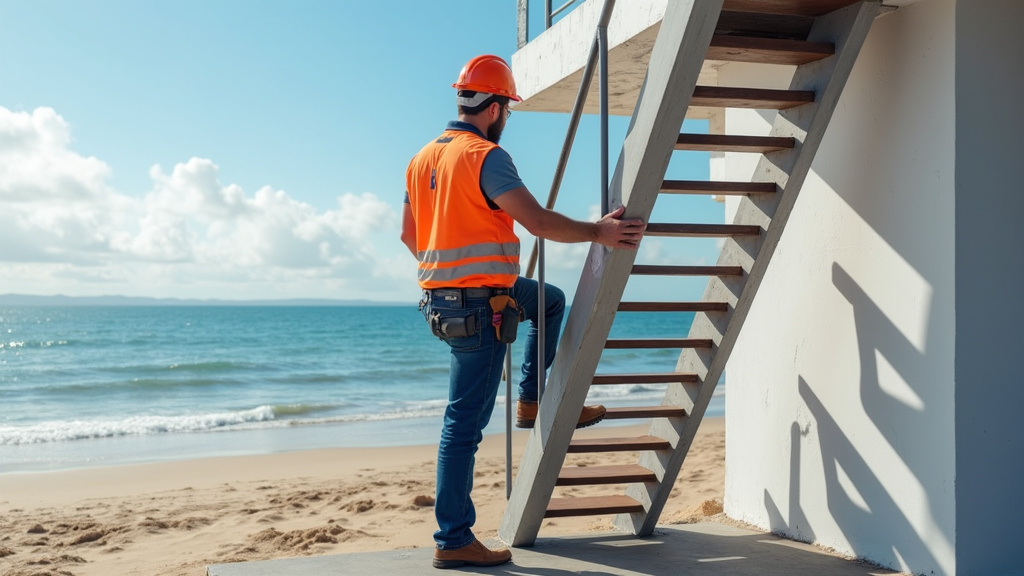 Technicien en train de vérifier un monte-escalier à Équihen-Plage