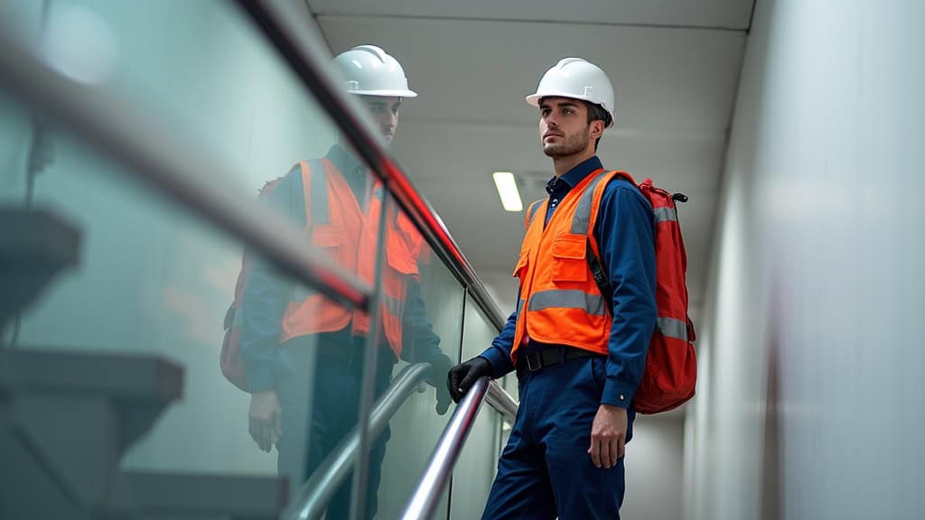 Technicien en train de vérifier un monte-escalier à Erquinghem-Lys