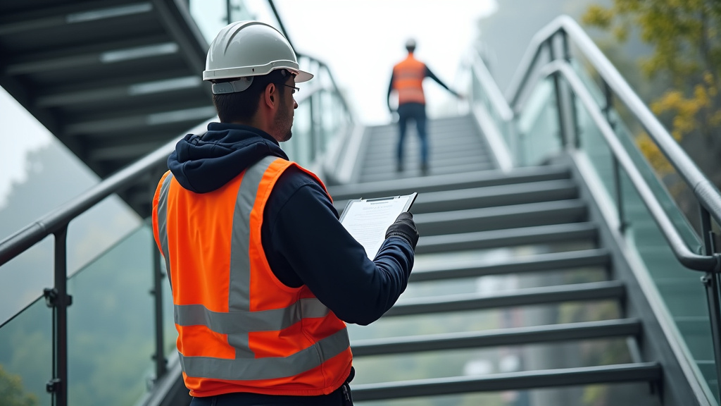 Technicien en train de vérifier un monte-escalier à Le Pont-de-Beauvoisin