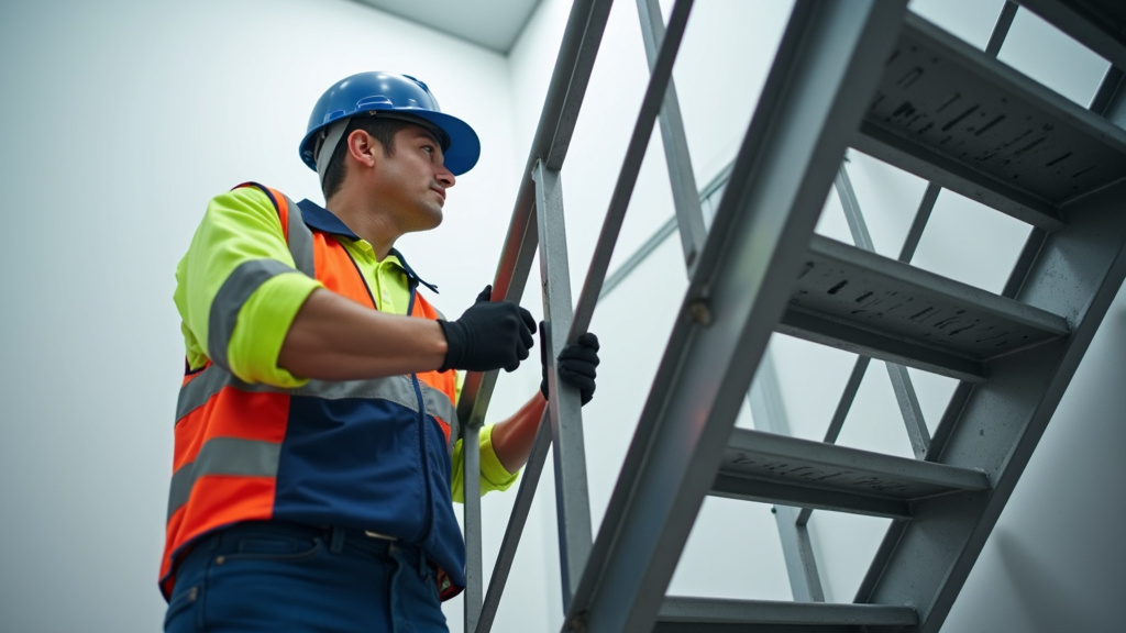 Technicien en train de vérifier un monte-escalier à Livry-Gargan