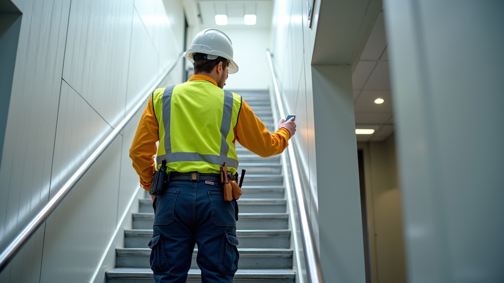 Technicien en train de vérifier un monte-escalier à Lucenay