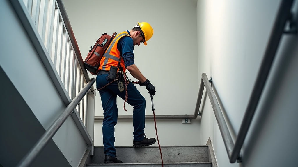 Technicien en train de vérifier un monte-escalier à Neauphle-le-Château