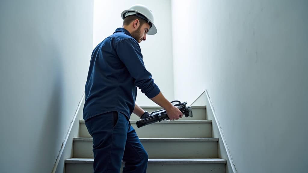 Technicien en train de vérifier un monte-escalier à Sassetot-le-mauconduit