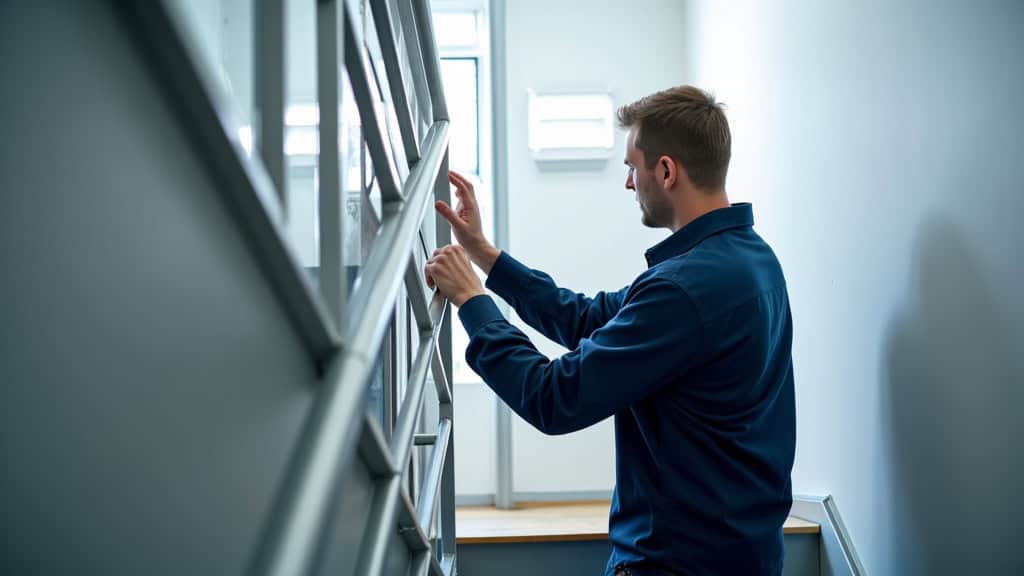 Technicien en train de vérifier un monte-escalier à Serpaize