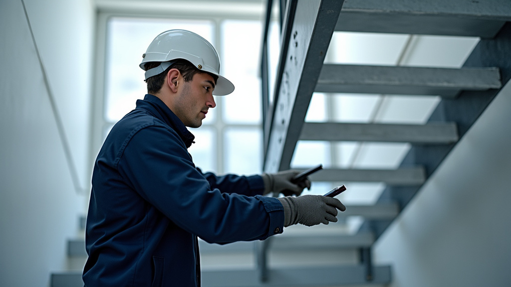Technicien en train de vérifier un monte-escalier à Veyre-Monton