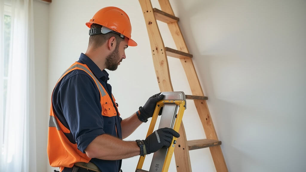 Technicien en train de vérifier un monte-escalier dans une maison à Le Lion-d