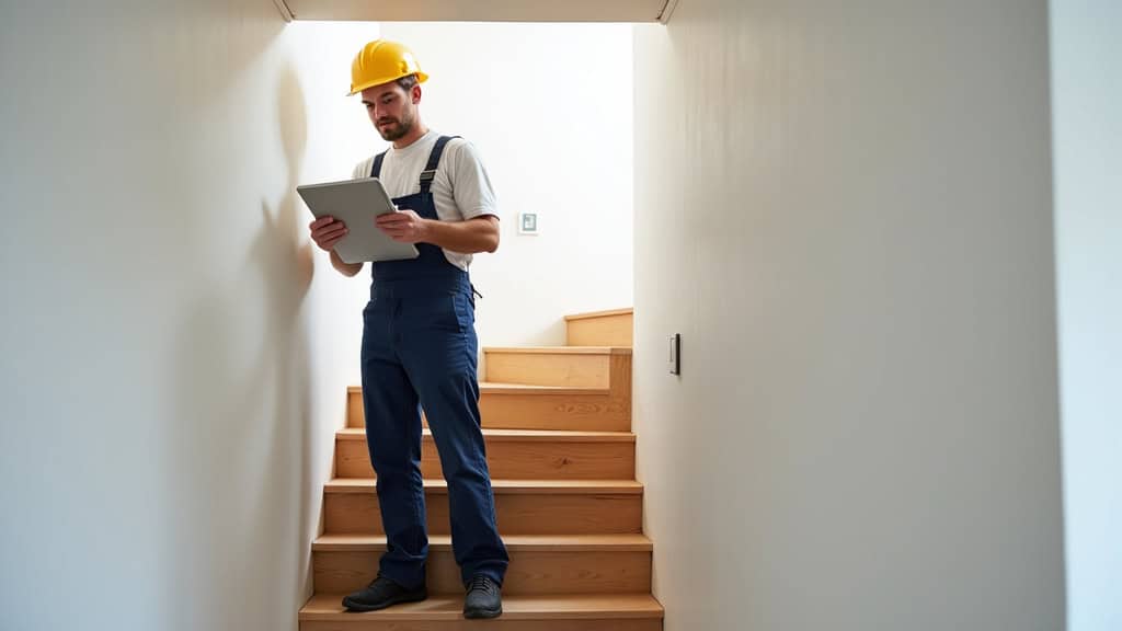 Technicien en train de vérifier un monte-escalier dans une maison de Corzé