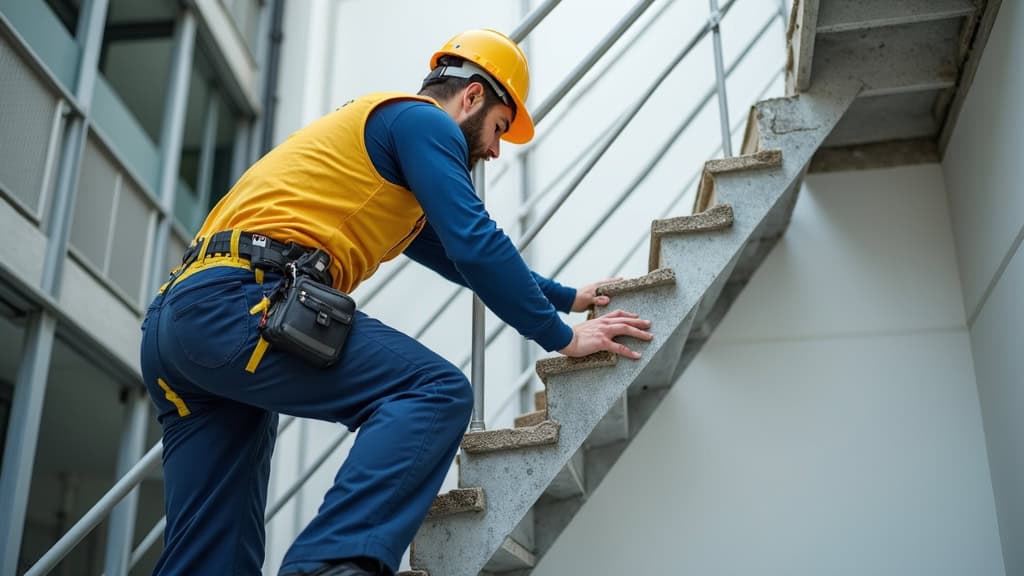 Technicien en train de vérifier un monte-escalier installé à Craponne