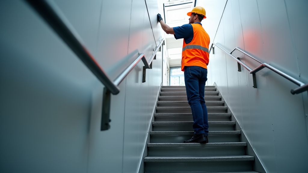 Technicien en train de vérifier un monte-escalier installé à Fismes