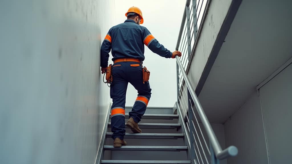 Technicien en train de vérifier un monte-escalier installé à Glières-Val-de-Borne