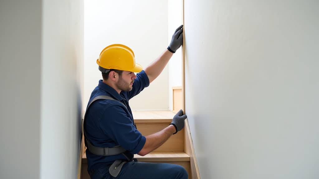 Technicien en train de vérifier un monte-escalier installé dans une maison à Labastide-du-Temple