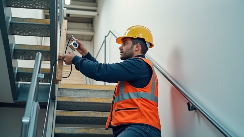 Technicien en train de vérifier un monte-escalier lors d