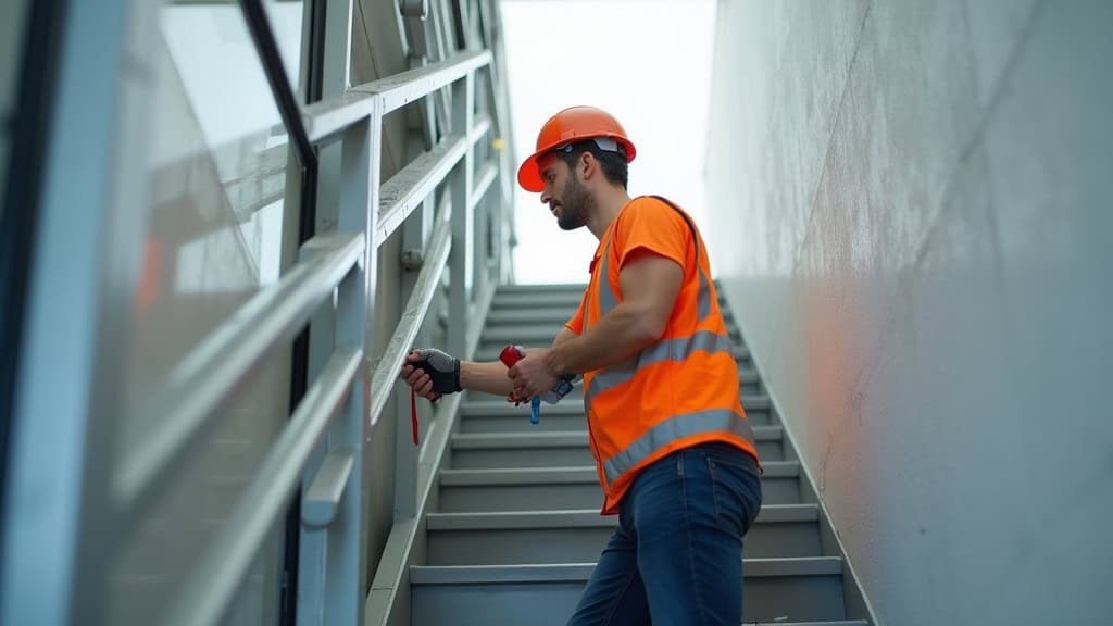 Technicien en train de vérifier un monte-escalier lors d