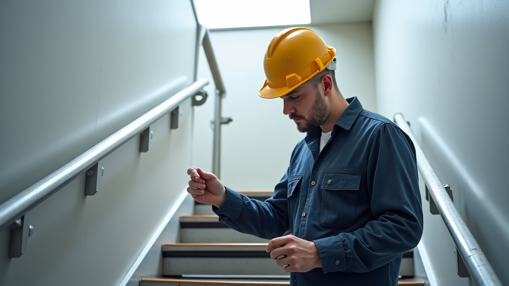 Technicien en train de vérifier un monte-escalier lors d