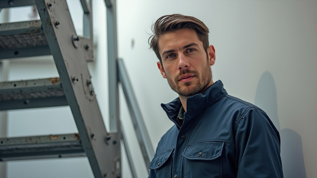Technicien en train de vérifier un monte-escalier lors d’une visite d’entretien à Mons
