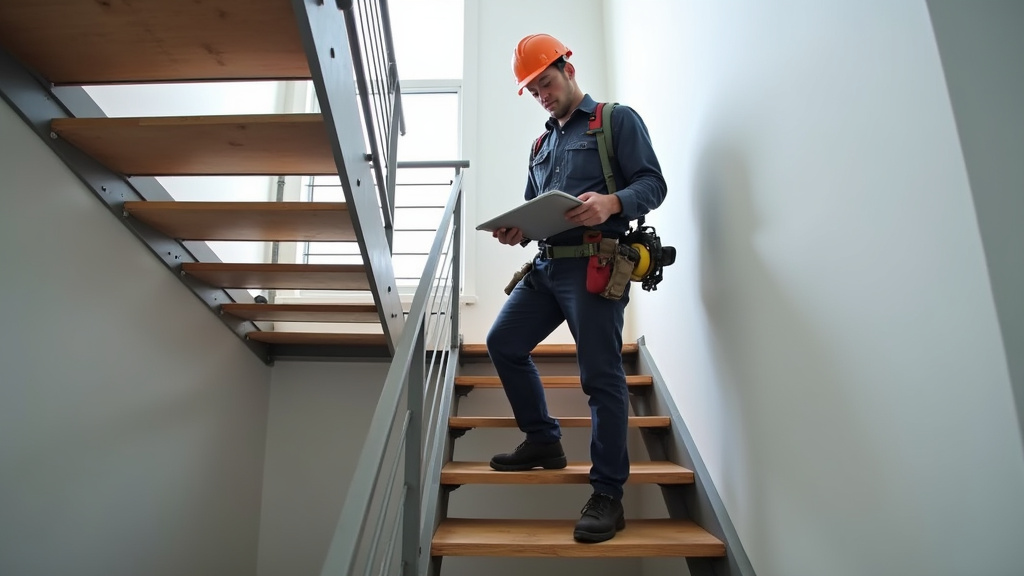 Technicien en train de vérifier une installation de monte-escalier à La Chapelle-Saint-Luc