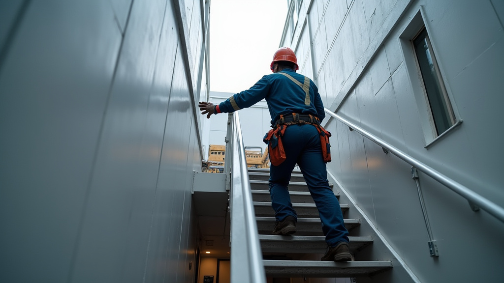 Technicien en train d’effectuer la maintenance d’un monte-escalier à La Clayette