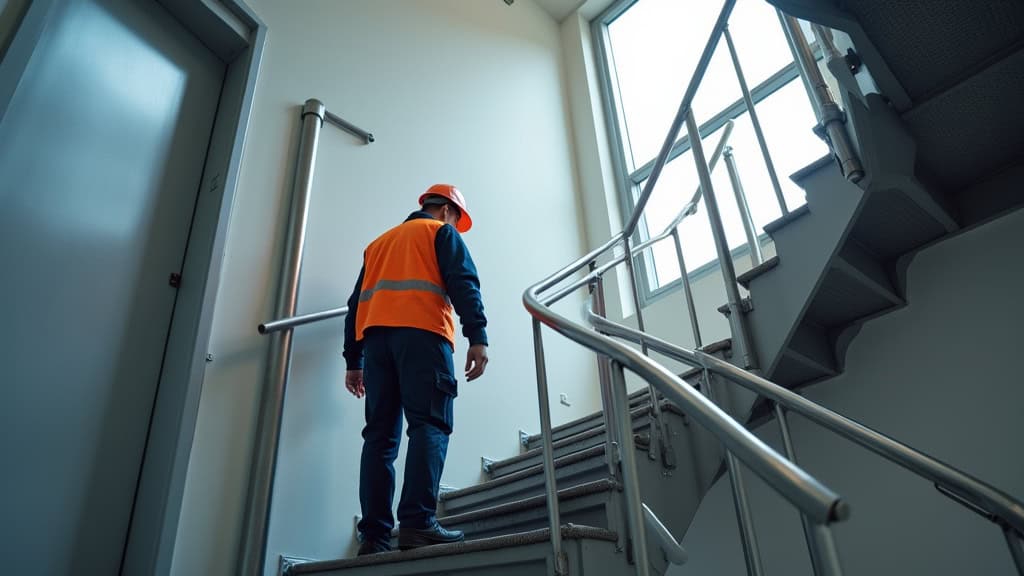 Technicien en train d’effectuer la maintenance d’un monte escalier à La Grande-Paroisse