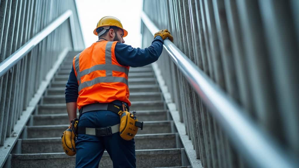 Technicien en train d’effectuer la maintenance d’un monte-escalier à Labergement-Sainte-Marie