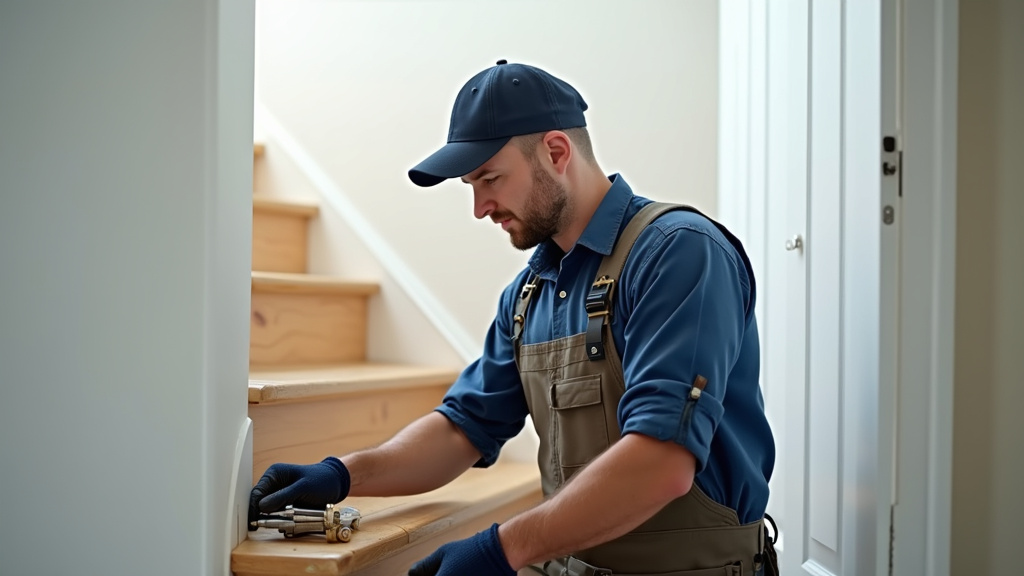Technicien en train d’effectuer l’entretien d’un monte-escalier à domicile