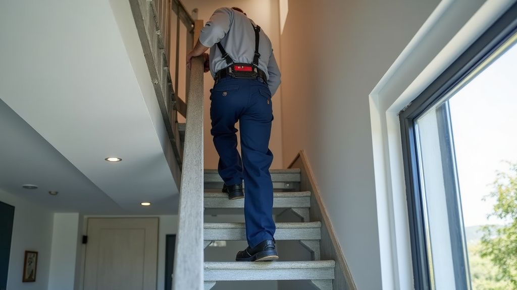 Technicien en train d’effectuer l’entretien d’un monte-escalier à Fleury-sur-Andelle