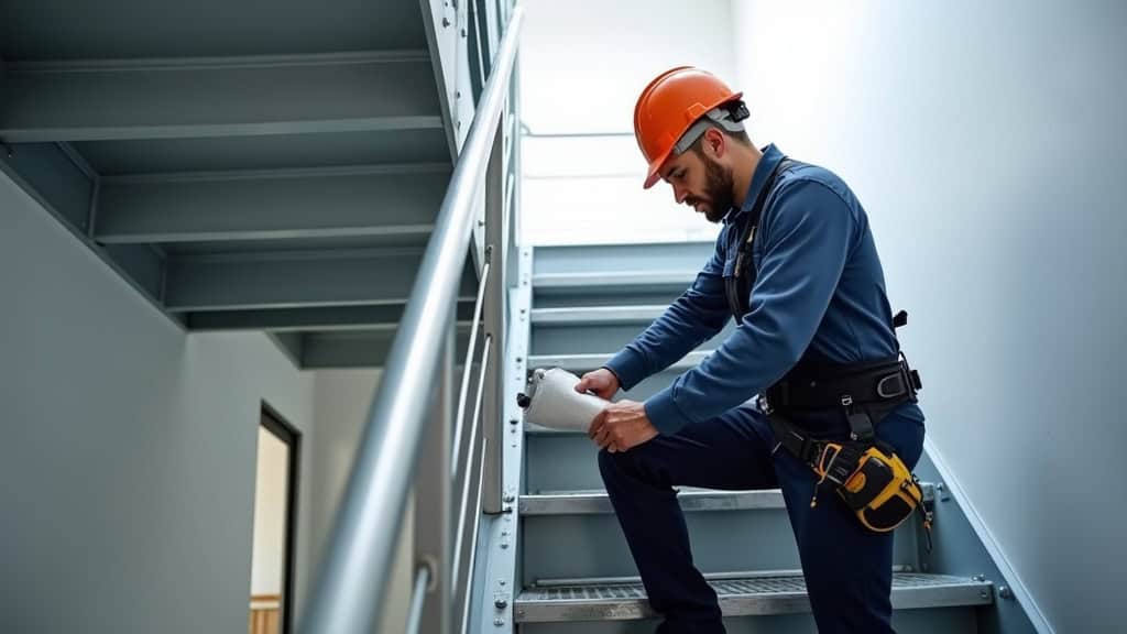 Technicien en train d’effectuer l’entretien d’un monte escalier à Marin