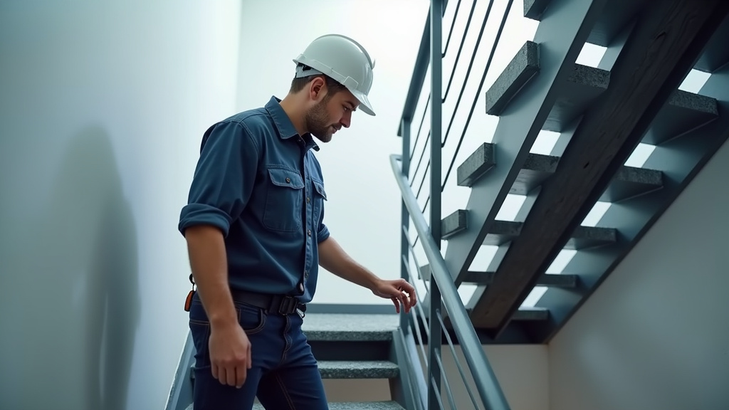 Technicien en train d’effectuer l’entretien d’un monte-escalier à Neuvy