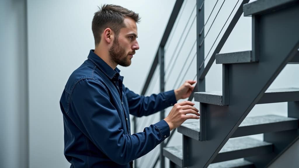 Technicien en train d’effectuer l’entretien d’un monte-escalier à Santa-Maria-di-Lota