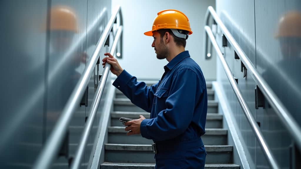 Technicien en train d’effectuer l’entretien d’un monte-escalier à Soues