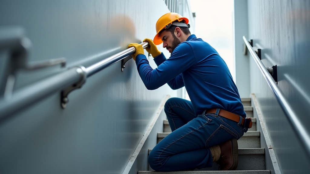 Technicien en train d’effectuer l’entretien d’un monte-escalier à Verquin
