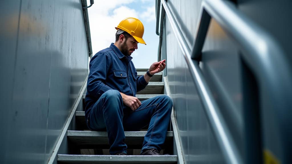 Technicien en train d’effectuer un entretien de monte-escalier à Aoste