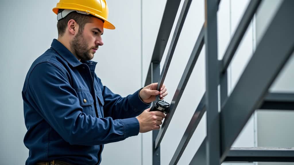 Technicien en train d’effectuer un entretien de monte-escalier à Bernex