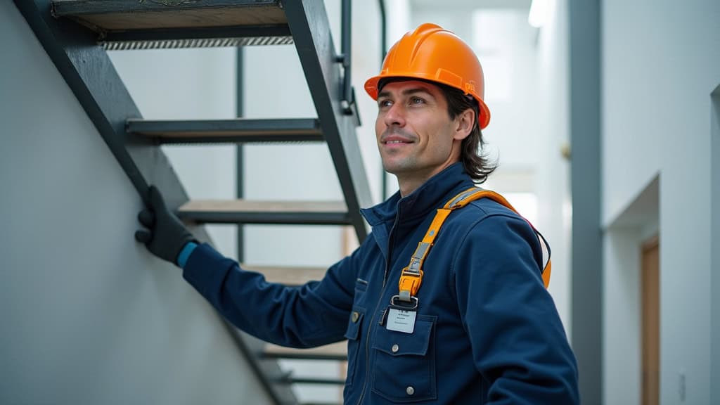 Technicien en train d’effectuer un entretien préventif sur un monte-escalier à Mozac