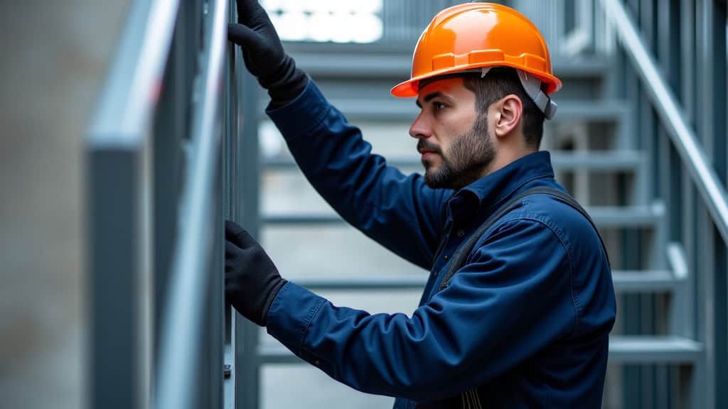 Technicien en train d’effectuer un entretien sur un monte-escalier à Tenay