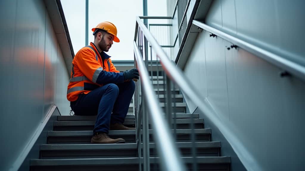 Technicien en train d’effectuer une maintenance sur un monte-escalier à Vulaines-sur-Seine